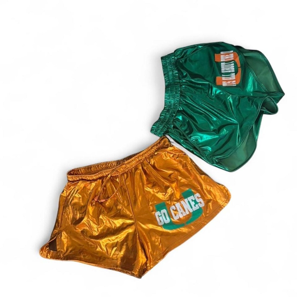 Rare metallic Miami Hurricanes‎ inspired shorts with ultra shiny